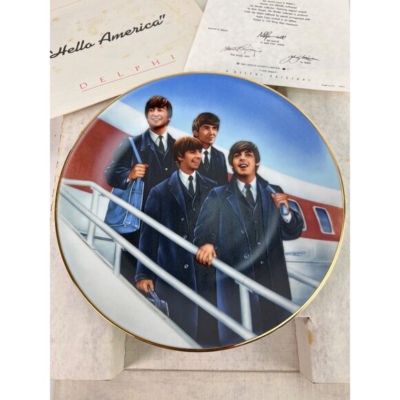 Beatles "Hello America" Collectible Plate By Delphi Limited Edition 1991 Artist - Picture 2 of 6